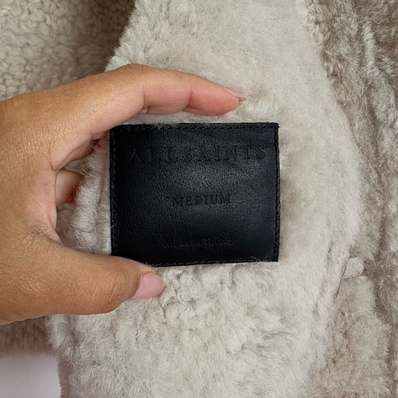 NWT AllSaints Silver Lorel Shearling Jacket Medium – Metallic Luxe Statement - Picture 13 of 15